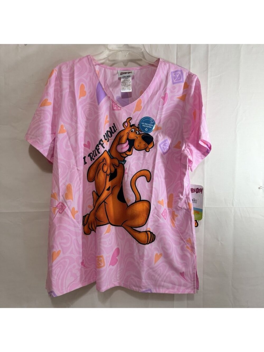 Tooniforms I Ruff You Scooby Doo Women's 2-Pocket STRETCH V-Neck Print Scrub Top